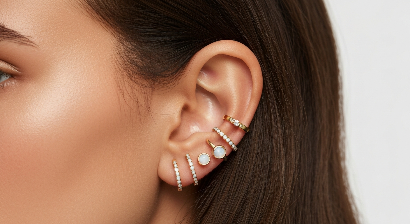 De kunst van de Curated Ear: Hoe je verschillende piercings en oorbellen perfect met elkaar combineert