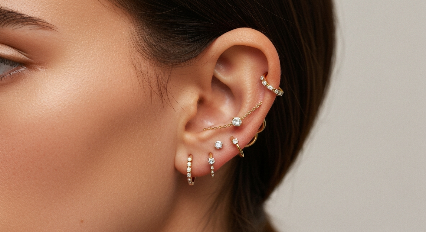 De kunst van de Curated Ear: Tips voor het stylen en combineren van verschillende oorpiercings