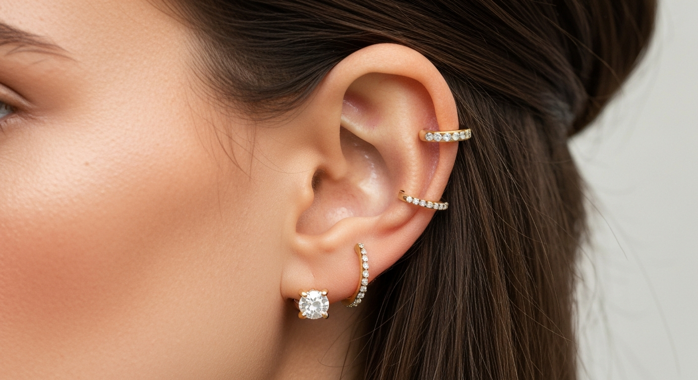 De kunst van de 'curated ear': Zo combineer je verschillende oorpiercings tot één stijlvol geheel
