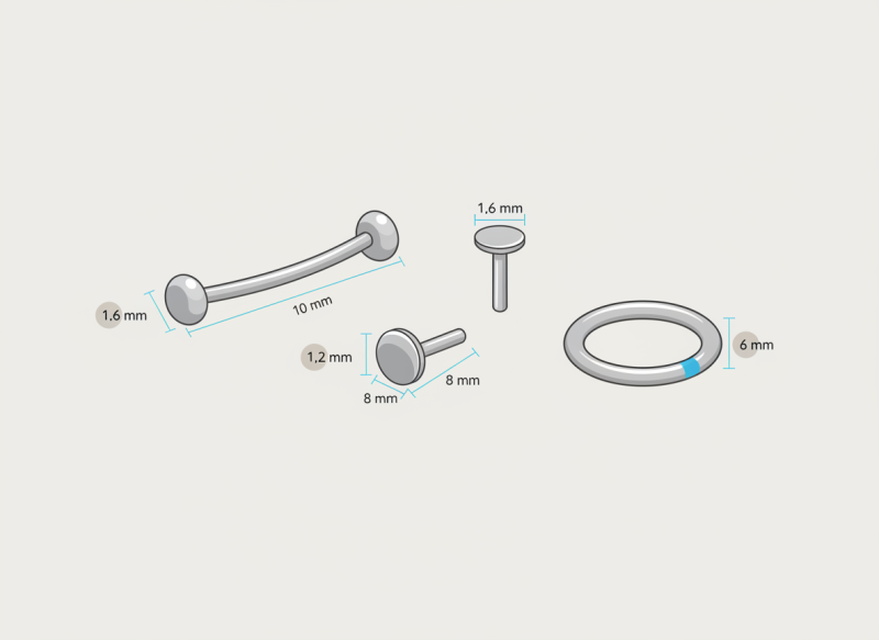 Piercings, de standaard maten