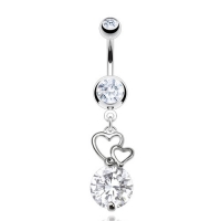 Bauchnabelpiercing Anhänger mit CZ Herzen weiß