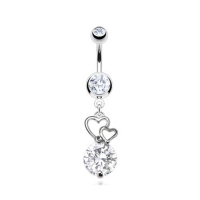 Navelpiercing hanger met CZ hartjes wit