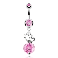 Bauchnabelpiercing Anhänger mit CZ Herzen rosa