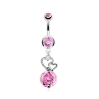 Navelpiercing hanger met CZ hartjes roze
