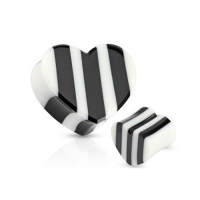 19 mm Double-Flared Plug schwarz/weiß Herz