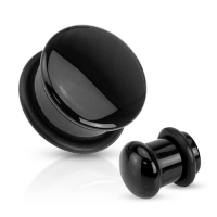 14 mm Single Flared Plug schwarzer Stein rund