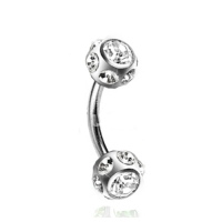 Gebogen Piercing crystal ball wit