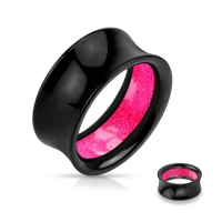 19 mm Double-Flare Tunnel schwarz mit pinkem Glitzer