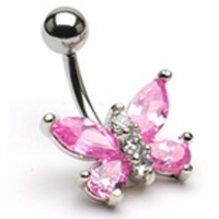 Bauchnabelpiercing Schmetterling rosa/weiß