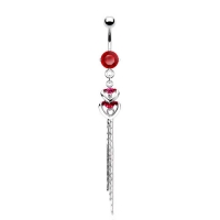 Bauchnabelpiercing CZ Herz längerer Anhänger rot