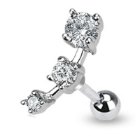 Piercing 3 Steine ​​quadratisch weiß