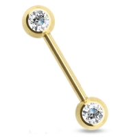 Piercing titanium gold plated dubbele steen wit 14mm