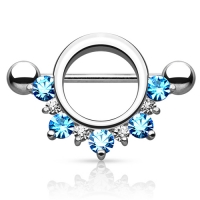 Brustwarzenpiercing Halbkreis CZ Aqua Steine