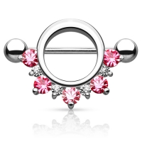 Brustwarzenpiercing Halbkreis CZ rosa Steine
