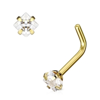 Neuspiercing gold plated met wit steentje vierkant