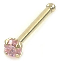 14K Gouden Nose Pin met roze Zirconia 2 mm