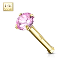 14K Gold Nasenstecker mit rosa Zirkonia 2 mm