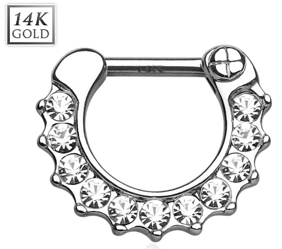 Clicker 14K Weißgold mit Juwelen