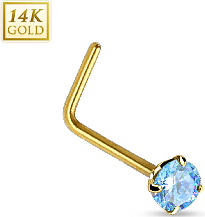 14K Aqua kristal Prong Setting Nosestud