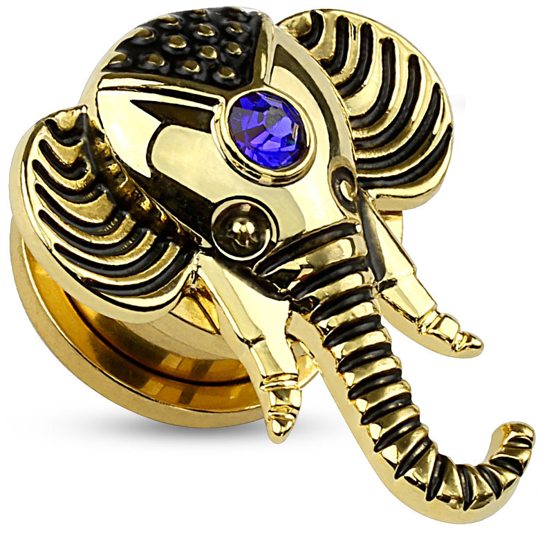 Jeweled Saphirblau Elefant Schraubstecker vergoldet - 3 mm