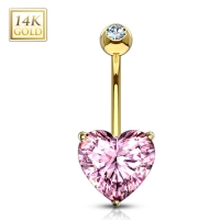 14K Rosa Herz Bauchnabelpiercing
