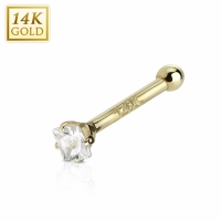 14K Gouden Neuspiercing met vierkante Wit Zirconia 2 mm steentje