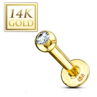 14K Gold Labret - 8 mm weißer Stein