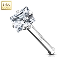 Nasenpiercing aus 14 Karat Weißgold mit quadratischem, 2 mm großem weißen Zirkoniastein