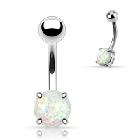 Bauchnabelpiercing in Weiß mit Opal-Krappenfassung