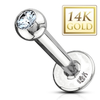 Labret aus 14 Karat Weißgold – 10 mm weißer Stein