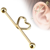 Industrial Piercing Herz vergoldet