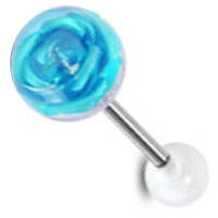 Tongpiercing metalen roos aqua