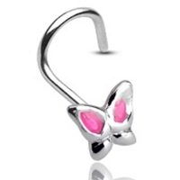 Nasenpiercing Kurve Schmetterling rosa