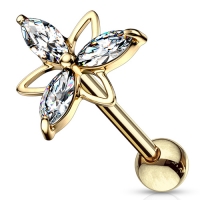 Piercing 3 Marquise CZ Doppeldreieck Blume Top vergoldet