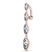 Bauchnabelpiercing 4 Marquise vertikaler Tropfen vergoldet rosefarben