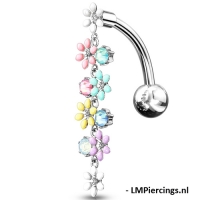 Bauchnabelpiercing romantische Opalitfarbene Top Down Blume silber