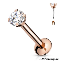 Push-In-Piercing - rosa mit weißem CZ-Rundstein 1,2x6