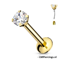 Push-In-Piercing - Gold mit weißem CZ-Rundstein 1,2x6