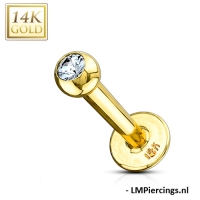 14K Gold Labret - 6 mm weißer Stein
