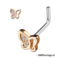 Nasenpiercing Schmetterling mit halbem Glitzerflügel roségoldfarben