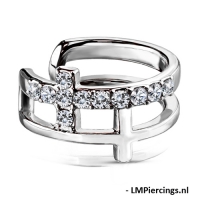 Fake Piercing Doppelkreuz CZ gepflastert