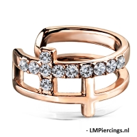 Fake Piercing Doppelkreuz CZ Pavé vergoldet rosefarben