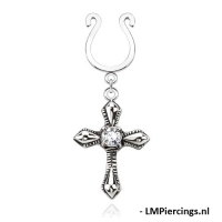 Fake Brustwarzenpiercing Kreuz Dangle mit kleinem CZ Clip On