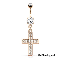 Bauchnabelpiercing Gem Paved Cross Anhänger rosévergoldet
