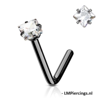 Nasenpiercing L-Bogen quadratisch CZ schwarz