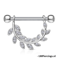 Brustwarzenpiercing Blatt mit Zirkoniasteinen