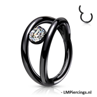 Piercing High Quality Double Hoop mit CZ Stein schwarz 8mm