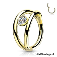 Hochwertiger Piercing Doppelring mit CZ-Stein vergoldet