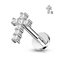 Piercing Kreuz mit Edelsteinen 1,2x6