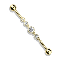 Industrial Piercing 3 runde CZ Steine ​​Kette goldfarben